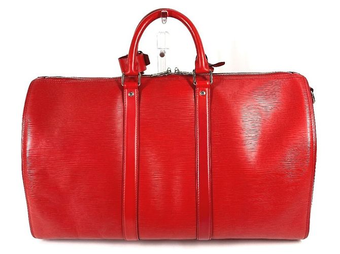 Borsa da viaggio Keepall Bandoulière 45 in pelle Epi Louis Vuitton Bianco Rosso - vista 2
