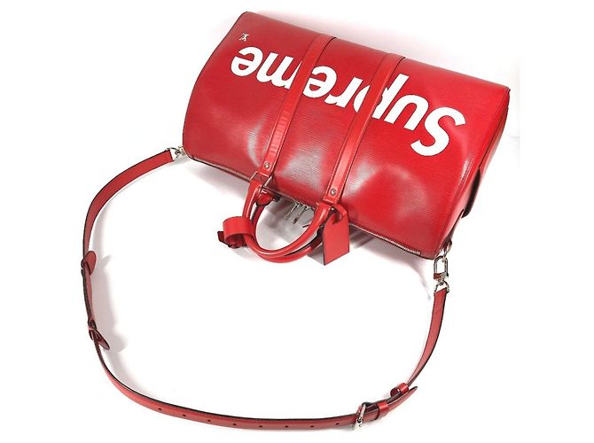 Borsa da viaggio Keepall Bandoulière 45 in pelle Epi Louis Vuitton Bianco Rosso - vista 5