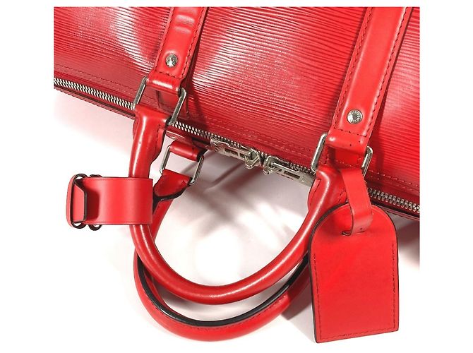 Borsa da viaggio Keepall Bandoulière 45 in pelle Epi Louis Vuitton Bianco Rosso - vista 9