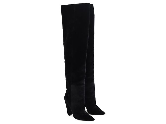 Saint Laurent Schwarze Samtstiefel - Ansicht 3