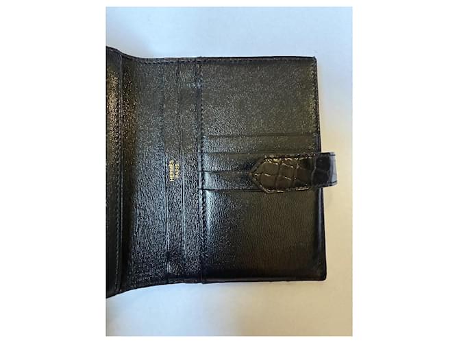 Hermès Bearn Alligator Kompaktgeldbörse Schwarz - Ansicht 11