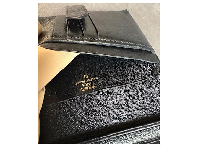 Hermès Bearn Alligator Kompaktgeldbörse Schwarz - Ansicht 14