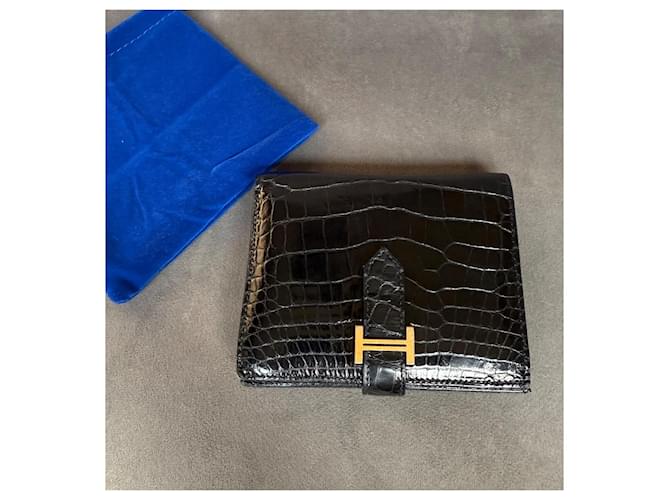 Hermès Bearn Alligator Kompaktgeldbörse Schwarz - Ansicht 17