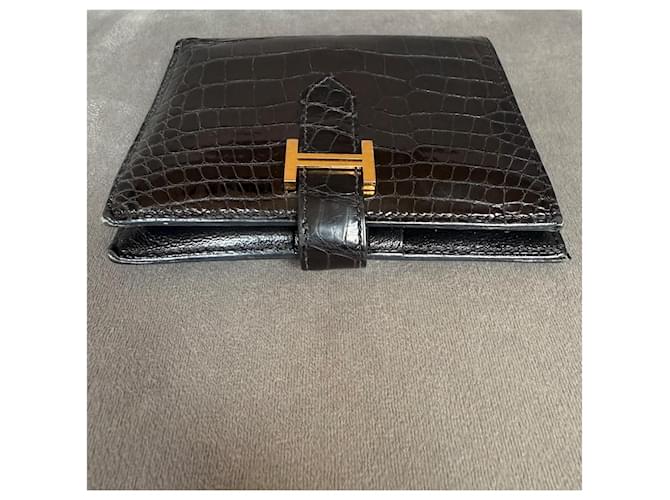 Hermès Bearn Alligator Kompaktgeldbörse Schwarz - Ansicht 3