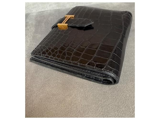 Hermès Bearn Alligator Kompaktgeldbörse Schwarz - Ansicht 5