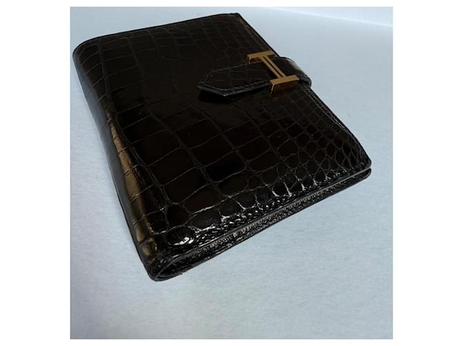 Hermès Bearn Alligator Kompaktgeldbörse Schwarz - Ansicht 6