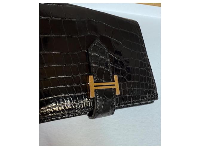 Hermès Bearn Alligator Kompaktgeldbörse Schwarz - Ansicht 8