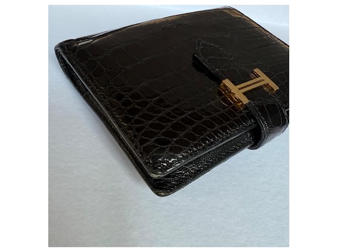 Hermès Bearn Alligator Kompaktgeldbörse Schwarz - Ansicht 9