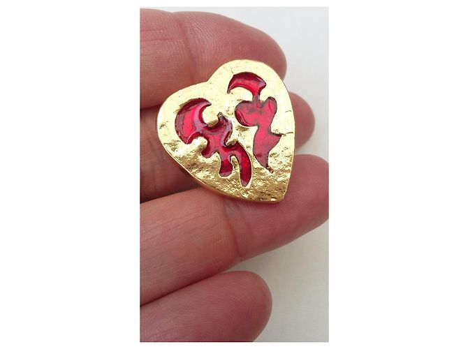 Yves Saint Laurent Arty Spilla a Cuore Rossa Oro Rosso D'oro Gold hardware - vista 2