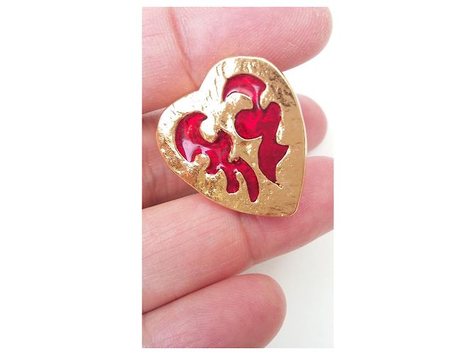 Yves Saint Laurent Arty Spilla a Cuore Rossa Oro Rosso D'oro Gold hardware - vista 3