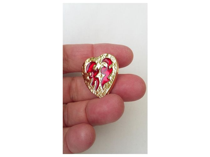 Yves Saint Laurent Arty Spilla a Cuore Rossa Oro Rosso D'oro Gold hardware - vista 4