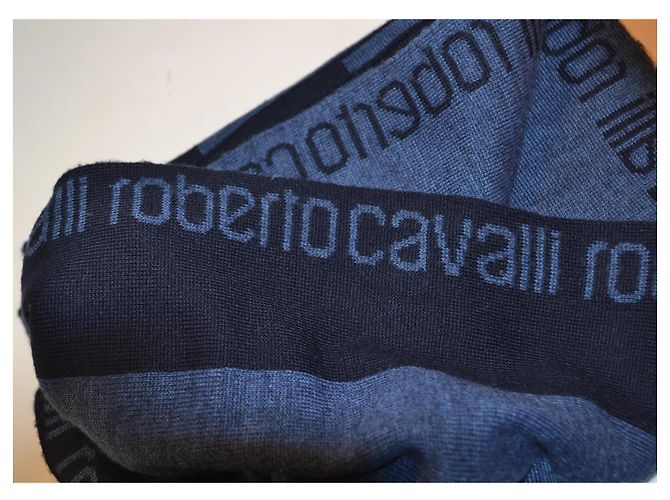 Sciarpa in lana blu Roberto Cavalli - vista 3