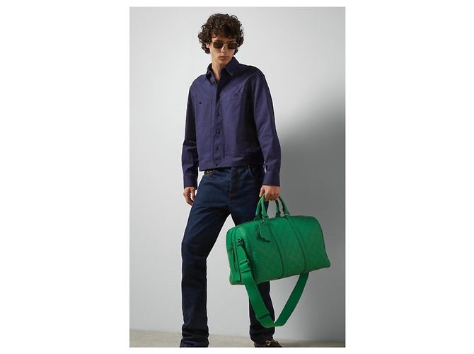 Gucci Borsa da Viaggio Grande con Monogramma GG Verde - vista 11