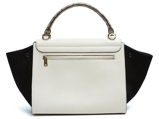 Trapèze Borsa Céline Phoebe Philo Trapeze Media in Pelle Bianco Latte e Nero con Tracolla Crudo - vista 3