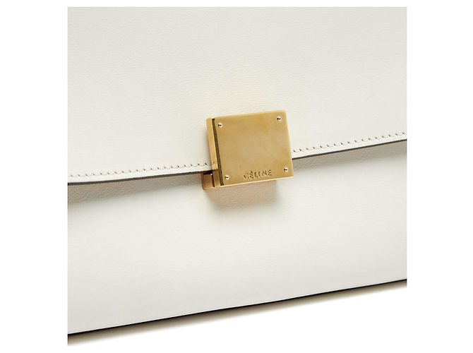 Trapèze Borsa Céline Phoebe Philo Trapeze Media in Pelle Bianco Latte e Nero con Tracolla Crudo - vista 6