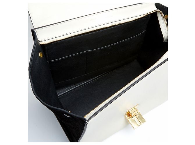 Trapèze Borsa Céline Phoebe Philo Trapeze Media in Pelle Bianco Latte e Nero con Tracolla Crudo - vista 7