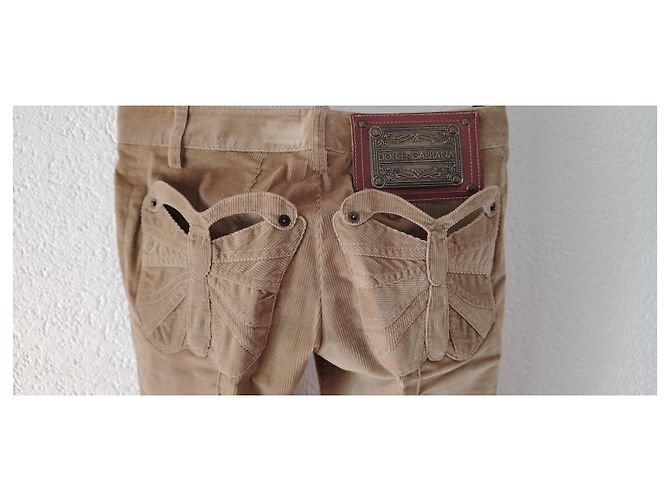 DOLCE & GABBANA RIPPENDE SAMT-HOSE. Beige - Ansicht 5