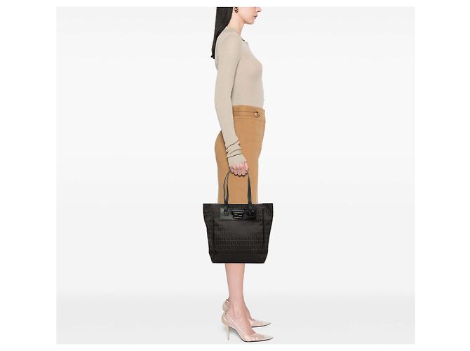 Fendi Braune Zucchino Canvas Tote Dunkelbraun - Ansicht 7