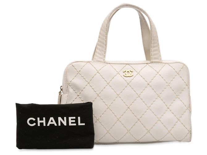 Borsa Chanel in agnello bianco con cucitura selvaggia CC - vista 12