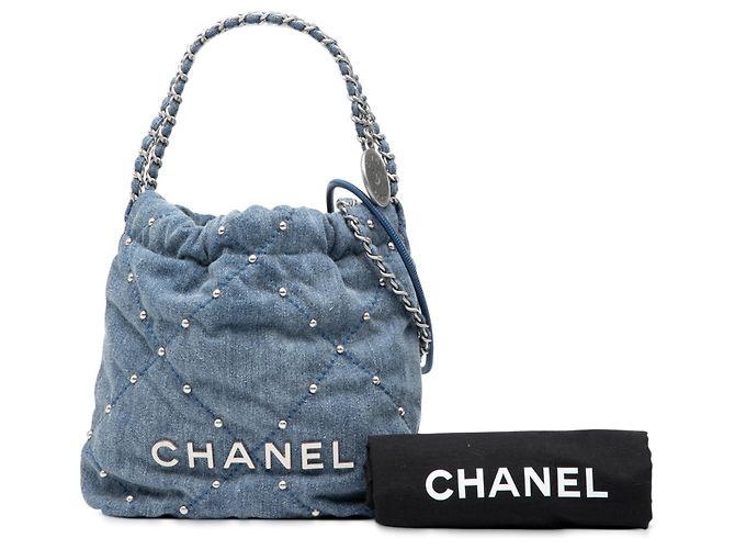 Borsa Chanel Blue Mini in denim con borchie 22 - vista 8