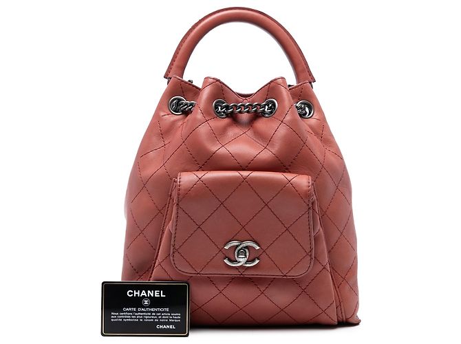 Chanel Red Medium Stitched Calfskin Urban Luxury Drawstring Backpack - view 8