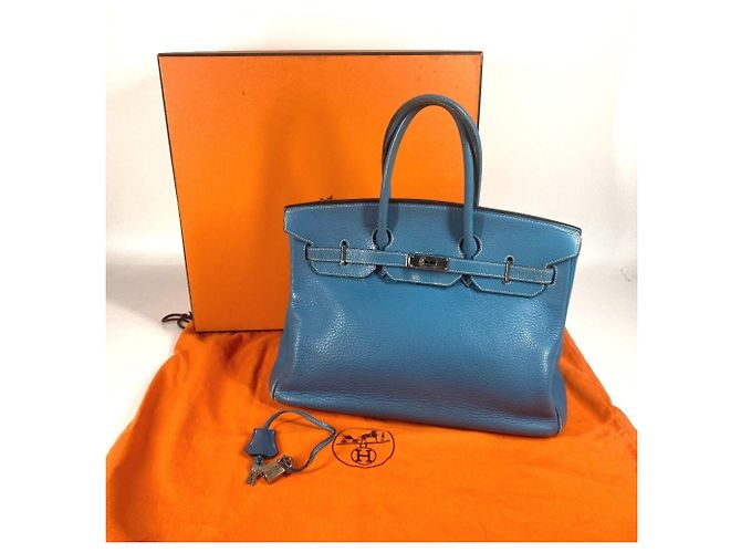 Borsa Tote Hermès Birkin 35 in Blue Jean - vista 16