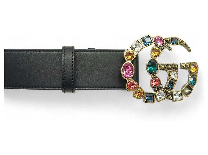 NEUER GUCCI GG MARMONT GÜRTEL 513183 T80 MIT STEINEN & STRASS SCHWARZ - Ansicht 5