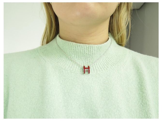 Hermès NEUE HERMES POP H PENDANT-HALSKETTE ROTLAK PALLADIUM + SILBERNE KETTE - Ansicht 10
