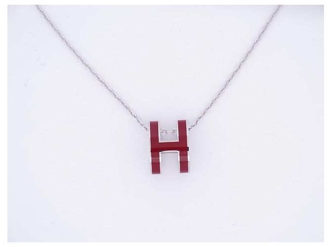 Hermès NEUE HERMES POP H PENDANT-HALSKETTE ROTLAK PALLADIUM + SILBERNE KETTE - Ansicht 2