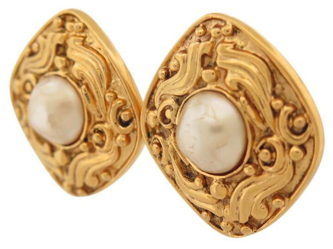 VINTAGE CHANEL TOURBILLONS & PERLEN 1980 GOLDENE OHRRINGE - Ansicht 3