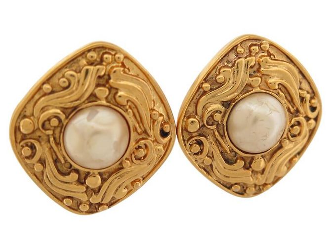 VINTAGE CHANEL TOURBILLONS & PERLEN 1980 GOLDENE OHRRINGE - Ansicht 4