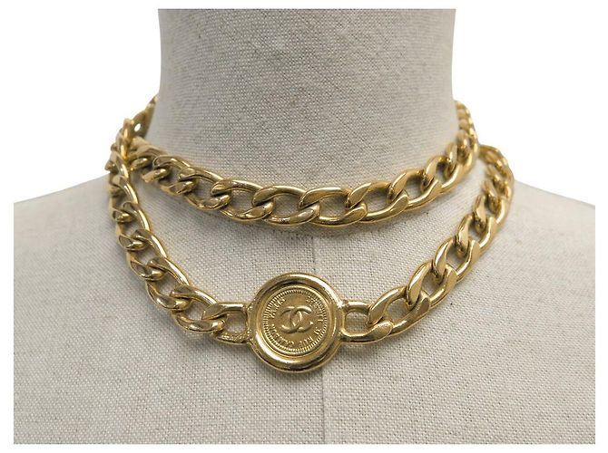 VINTAGE CHANEL GÜRTELHALSKETTE MIT CC MEDAILLON KETTE GRÖSSE 65 80 Golden - Ansicht 13