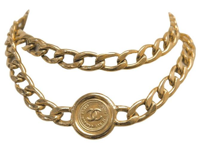 VINTAGE CHANEL GÜRTELHALSKETTE MIT CC MEDAILLON KETTE GRÖSSE 65 80 Golden - Ansicht 2