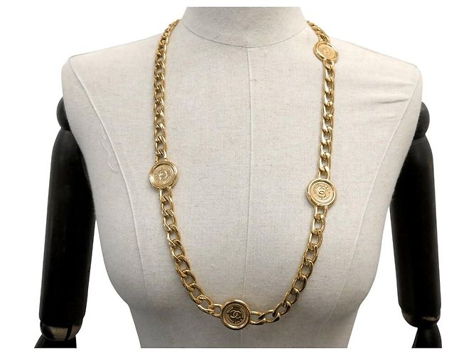VINTAGE CHANEL GÜRTELHALSKETTE MIT CC MEDAILLON KETTE GRÖSSE 65 80 Golden - Ansicht 6