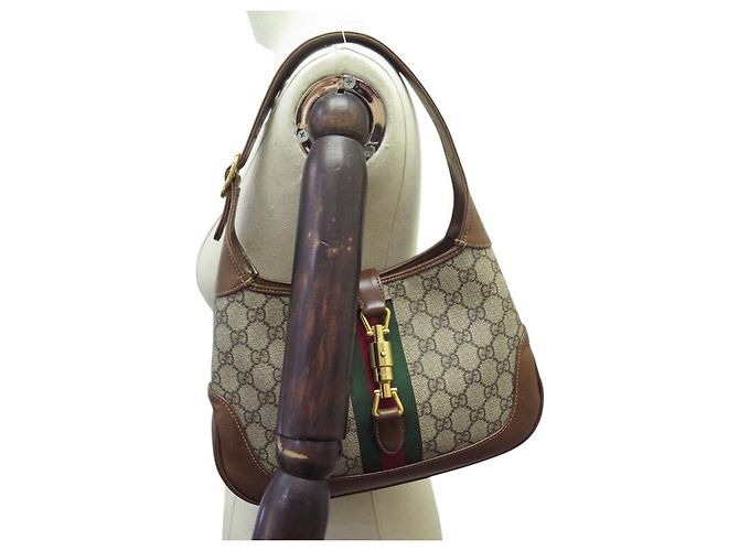 BORSA GUCCI JACKIE 1961 MM 636706 CANVAS GG SUPREME WEB PELLE Beige - vista 5