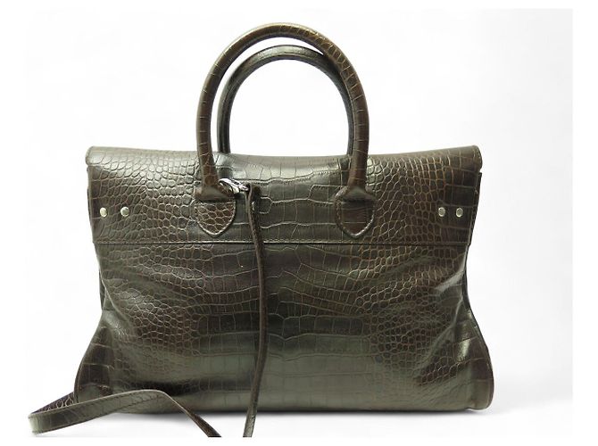 BOLSO DE MANO MAC DOUGLAS PYLA ROMY GM EN CUERO ESTILO COCODRILO MARRÓN - vista 2