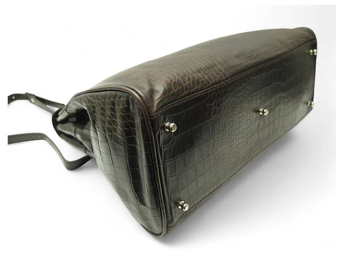 BOLSO DE MANO MAC DOUGLAS PYLA ROMY GM EN CUERO ESTILO COCODRILO MARRÓN - vista 5