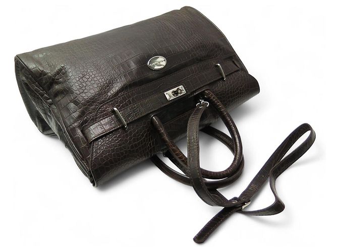 BOLSO DE MANO MAC DOUGLAS PYLA ROMY GM EN CUERO ESTILO COCODRILO MARRÓN - vista 6