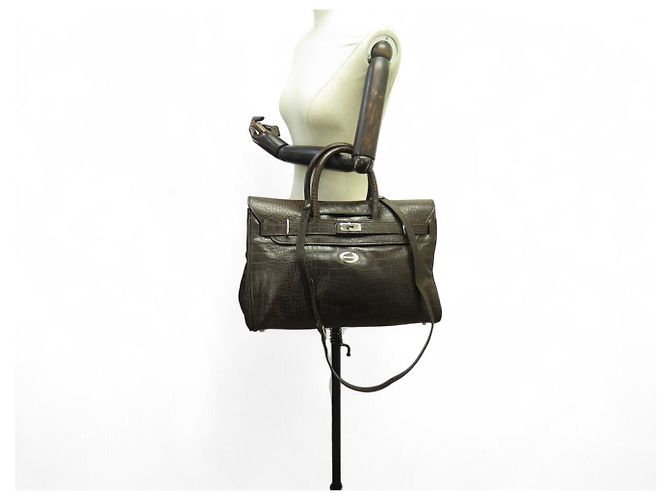 BOLSO DE MANO MAC DOUGLAS PYLA ROMY GM EN CUERO ESTILO COCODRILO MARRÓN - vista 8
