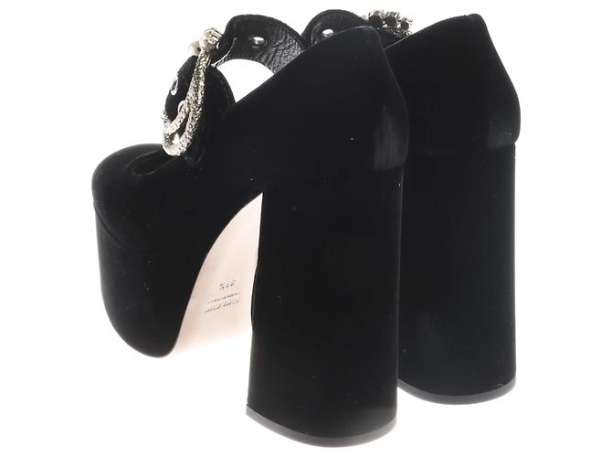 Sandali Miu Miu in velluto nero con plateau - vista 5