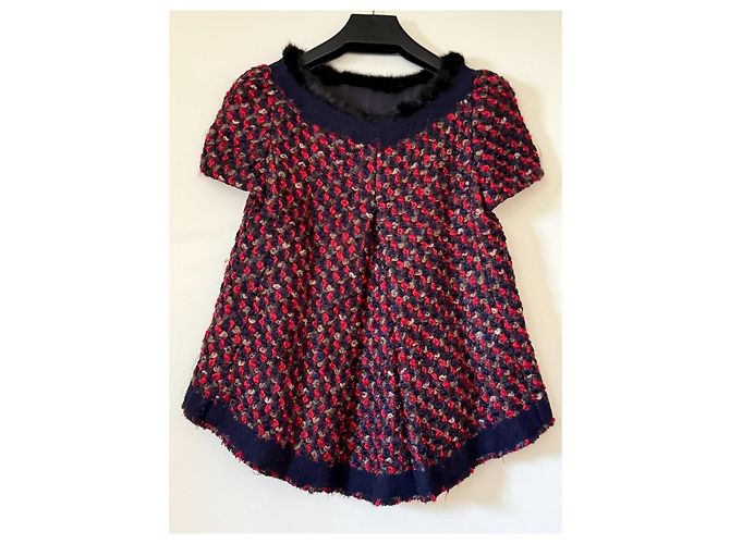 Prada Wollbluse mit Seidenfutter und Nerzbesatz Mehrfarben - Ansicht 13