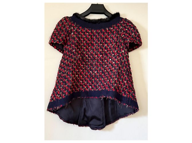 Prada Wollbluse mit Seidenfutter und Nerzbesatz Mehrfarben - Ansicht 14