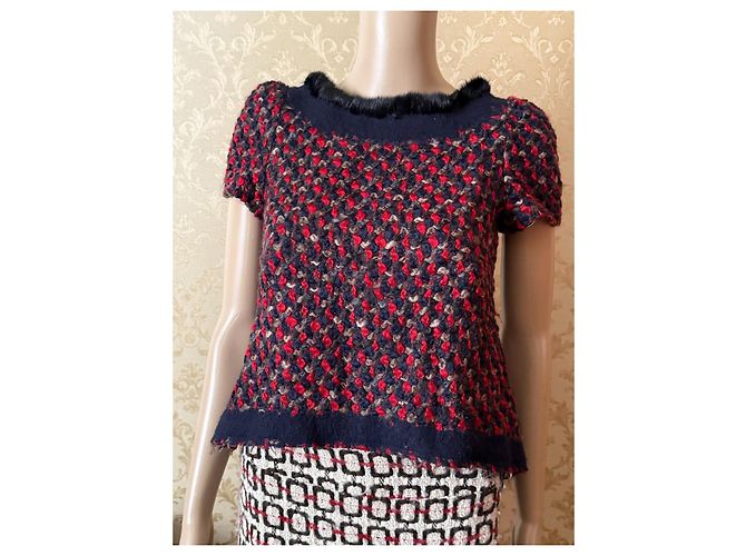 Prada Wollbluse mit Seidenfutter und Nerzbesatz Mehrfarben - Ansicht 9