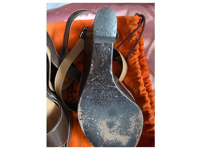 Hermès Zoccoli con piattaforma interamente in pelle Hermes Marrone scuro - vista 5