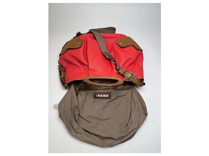 Vintage Marni 2Way Leder Tasche Rot Braun - Ansicht 3