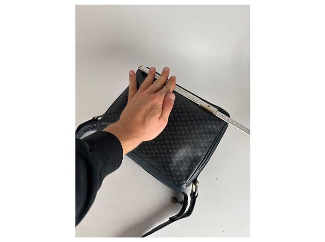 Céline Vintage Celine Triomphe Monogramm Leder Schultertasche navy grau Marineblau - Ansicht 10