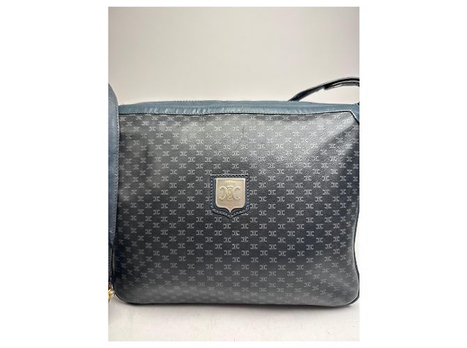 Céline Vintage Celine Triomphe Monogramm Leder Schultertasche navy grau Marineblau - Ansicht 13