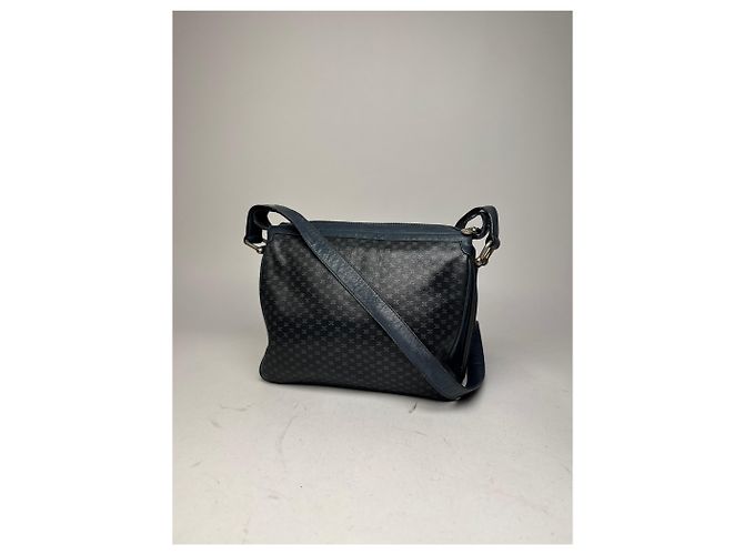 Céline Vintage Celine Triomphe Monogramm Leder Schultertasche navy grau Marineblau - Ansicht 14