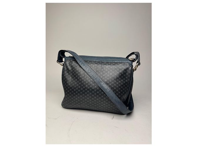 Céline Vintage Celine Triomphe Monogramm Leder Schultertasche navy grau Marineblau - Ansicht 2