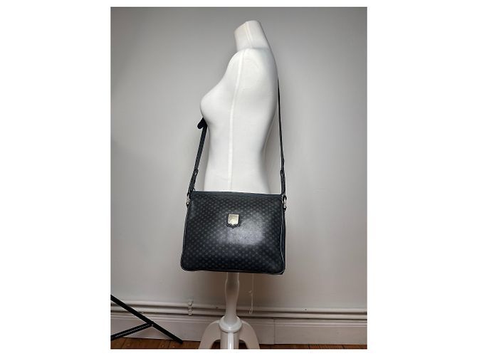 Céline Vintage Celine Triomphe Monogramm Leder Schultertasche navy grau Marineblau - Ansicht 4